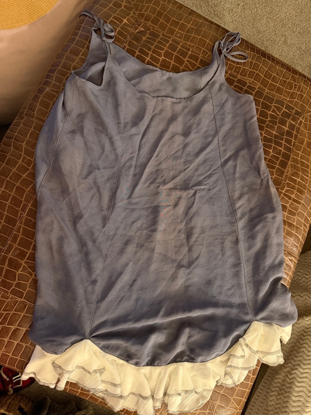 Blue Lace-Trim Slip Dress Top